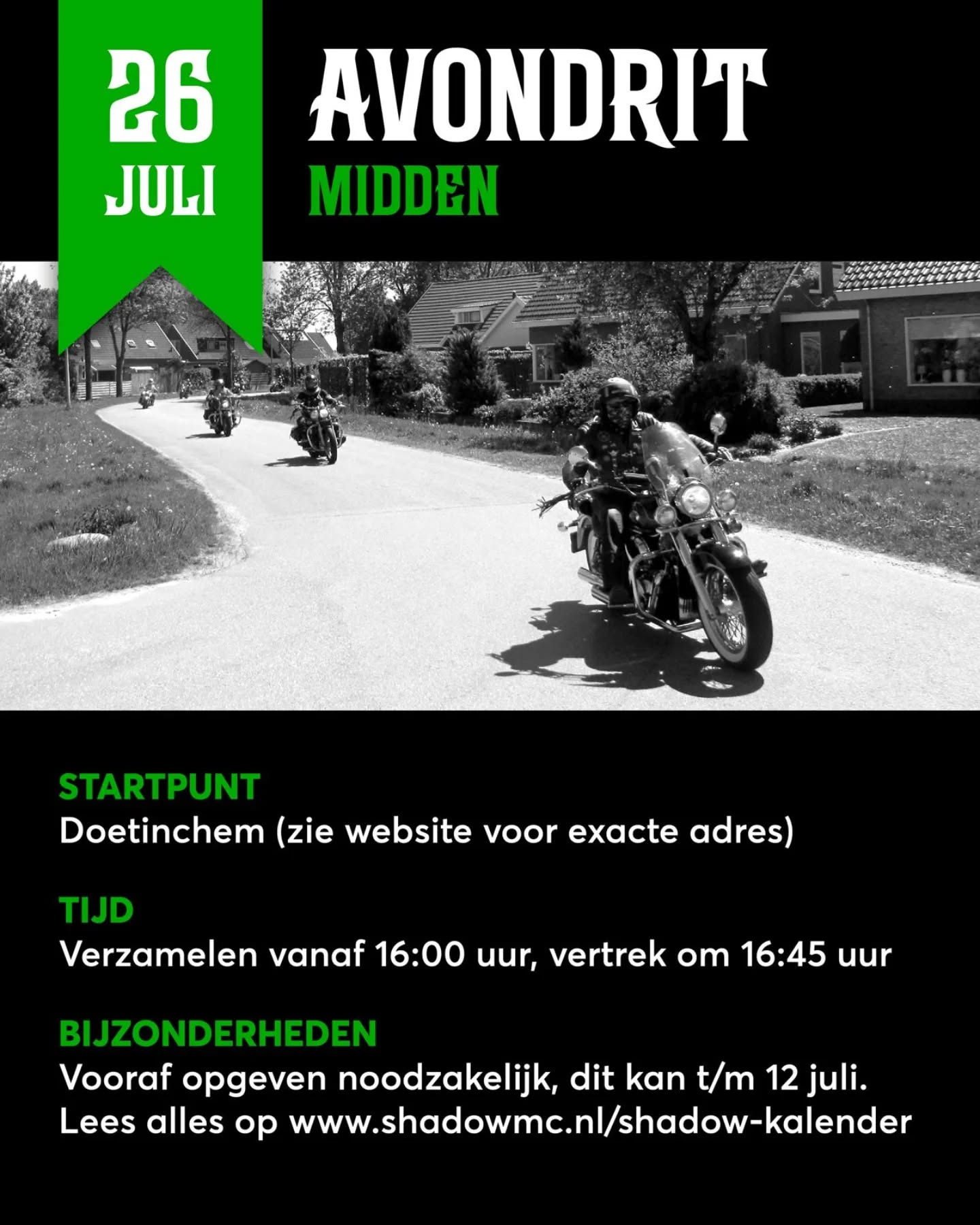 Op 26 juli wordt er in regio midden een avondrit georganiseerd. Deze rit is inclusief gezellig samen een hapje eten. Daarom is vooraf opgeven noodzakelijk.
Lees op https://www.shadowmc.nl/shadow-kalender/ (link in bio + even de rit zelf aanklikken) hoe je je op kan geven voor deze ritten en hoe alles in z'n werk gaat!
Let op, je kan je nog tot 12 juli opgeven. Dus... actie, actie, actie! 👏
Heb je een Honda VT of VTX en wil je ook een keer meerijden? Stuur ons gerust een berichtje!
#ShadowMotorclub #Motorrijden #Honda #HondaShadow #HondaVT #HondaVTX #HondaVT600 #HondaVT750 #HondaVT1100 #Chopper #Bobber #Cruiser #Toertocht #BikerLife #RideToLive #LiveToRide #AvondRit #BikesAndBites #ShadowMC #VTwin