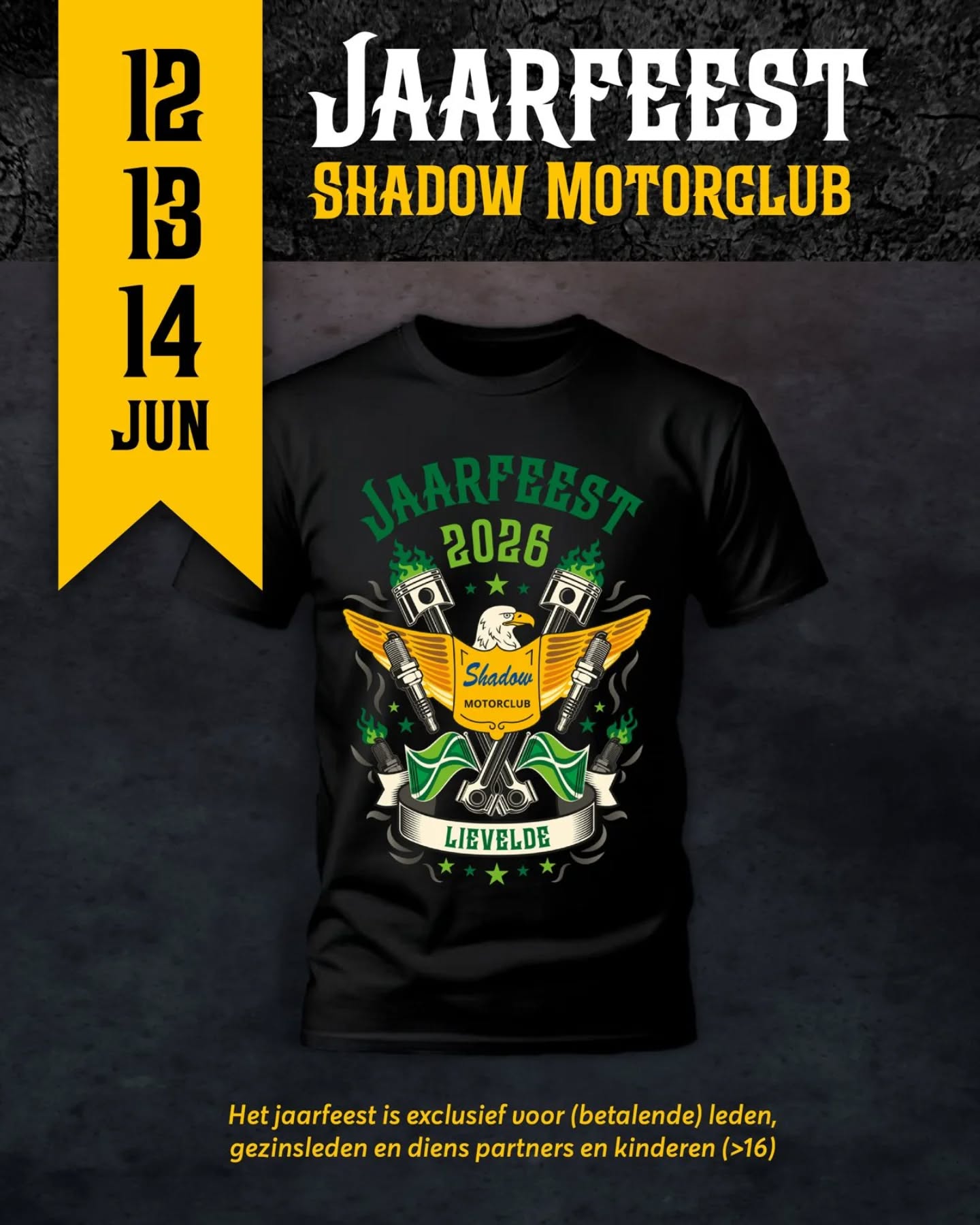 EXCLUSIEF JAARFEEST SHIRT
Heb jij je al ingeschreven voor het Jaarfeest 2026? Nee? Nou schiet op dan! Je kan je nog inschrijven t/m 24 mei. En als je wil, kan je meteen dit exclusieve Jaarfeest T-shirt voor leden bestellen bij je inschrijving. Wil je hem eerst "in het eggie" zien? Dat kan natuurlijk ook. Op het jaarfeest zelf kan je hem altijd nabestellen zodra je gezien hebt hoe cool hij is. En hoe goed hij onze leden staat natuurlijk 😉
Inschrijven voor het jaarfeest kan via de link die je van je RC via de mail hebt ontvangen. Link kwijt? Vraag dan je RC of je buddy om even die mail opnieuw naar je te sturen. Het jaarfeest is niet vrij toegankelijk en kan alleen worden bezocht op inschrijving.
#ShadowMotorclub #HondaShadow #RideToParty #BikerEvent #ShadowJaarfeest